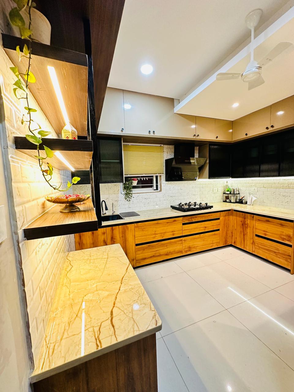 Luxury Wooden Slatted Island Kitchen